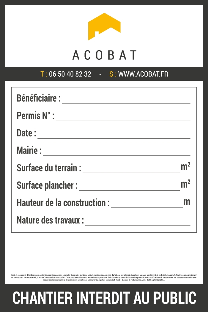 Acobat : Panneau de chantier